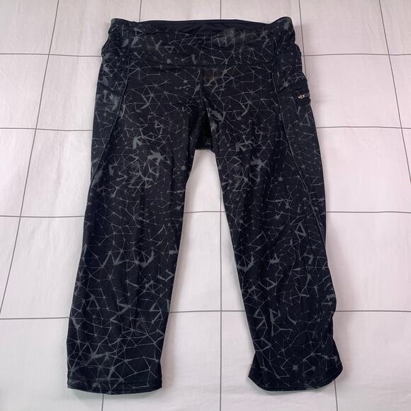 Lululemon Leggings Womens 6 Black Gray Run Top Speed Cropped Athletic Active Gym - Picture 2 of 10